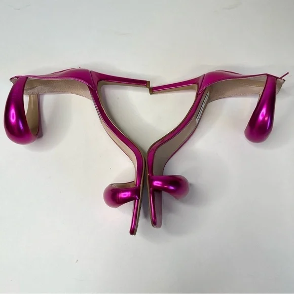 STEVE MADDEN Partay Pink Metallic Bubble Strap Square Toe Stiletto Sandals Heels - Picture 4 of 15